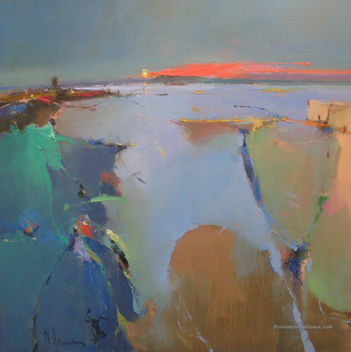 Coucher de soleil sur l’abstrait paysage marin Loch Peintures à l'huile